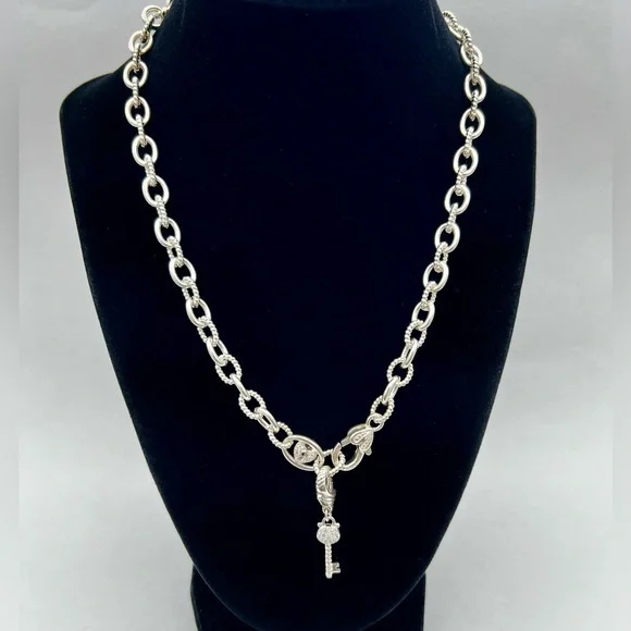 Judith Ripka Sterling Silver “Key to my Heart” Necklace 18” with Key Charm